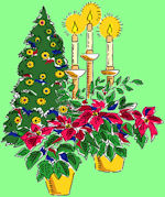 Christmas tree - lit candles - red poinsettias