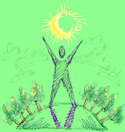 Person raising arms toward the sun.