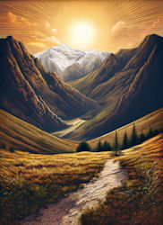 sunrise over a mountain valley