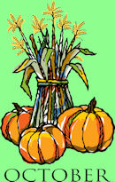 October - pumpkins and corn stalks