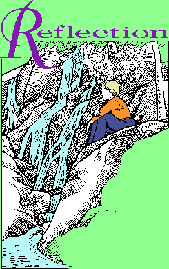 Reflection - boy next to a waterfall