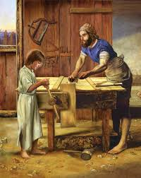 St. joseph and Jesus in carpentry shop