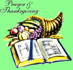 Prayer of Thanksgiving with a cornucopia and bible